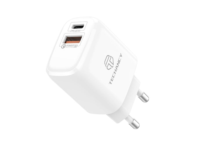 Weißes 20-W-Ladegerät Techancy TA2801 mit PD-Schnellladefunktion und QC 3.0