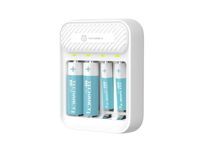 Techancy MM5420 Ladegerät für 4 AA/AAA Ni-MH-Akkus mit 1,2 V und LED, weiß