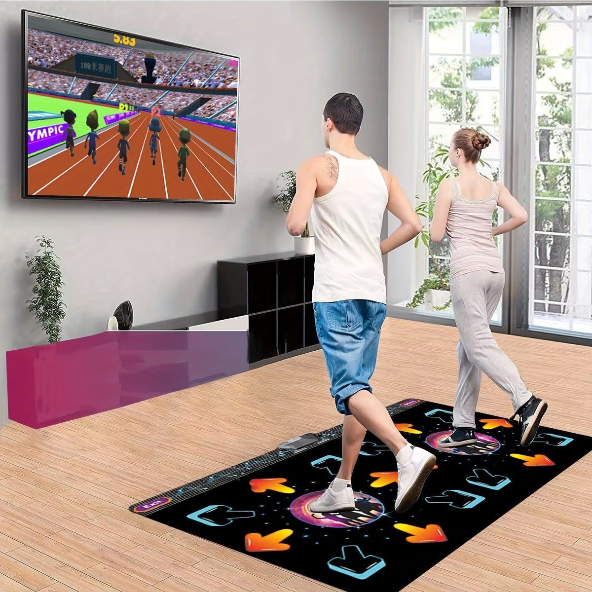 Two-player dance mat with motion sensor