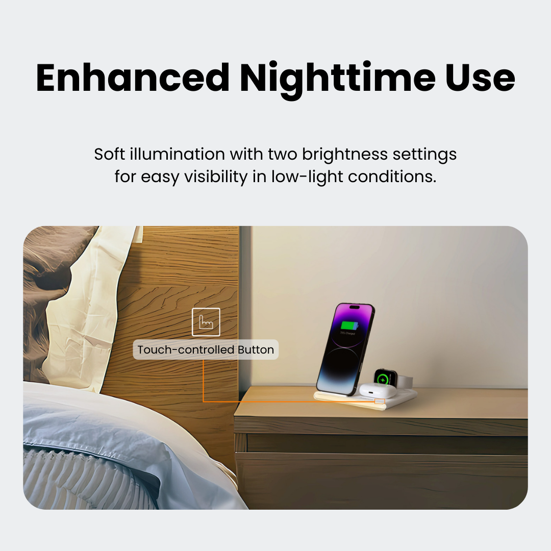 Chargeur sans fil pliable 4 en 1 Jabees PowerGlow avec lumière LED