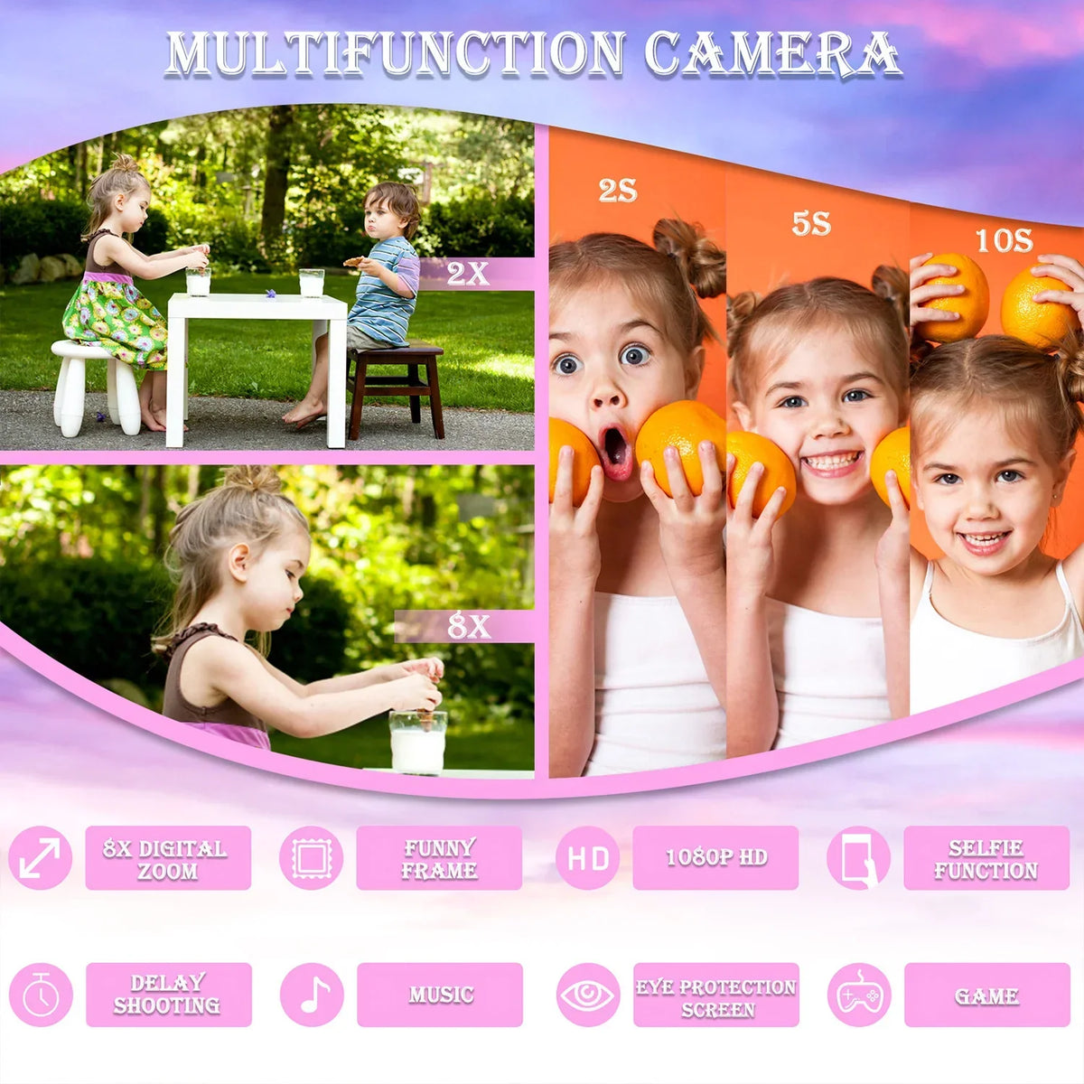 Mini-appareil photo pour enfants licorne, Full HD 1080p et écran de 2 pouces