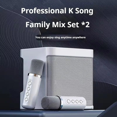 Tragbarer Karaoke-Lautsprecher mit zwei Mikrofonen, weiß