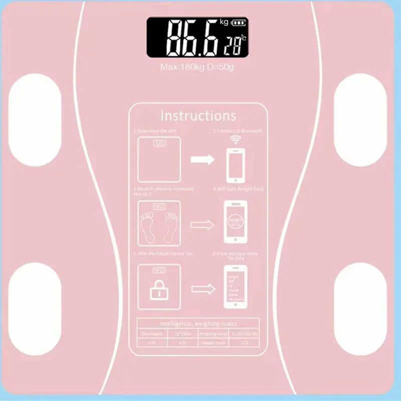 Smarte Bluetooth-Waage mit Körperfettmessung, rosa