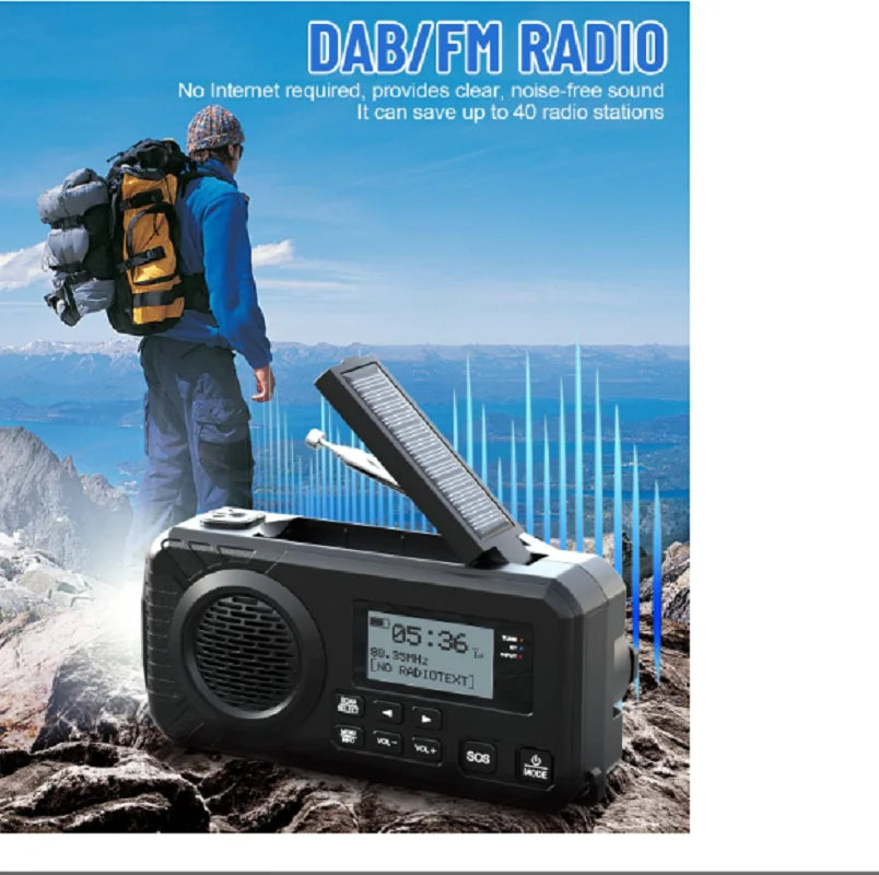 Radio d’urgence DAB+ solaire à manivelle, noire