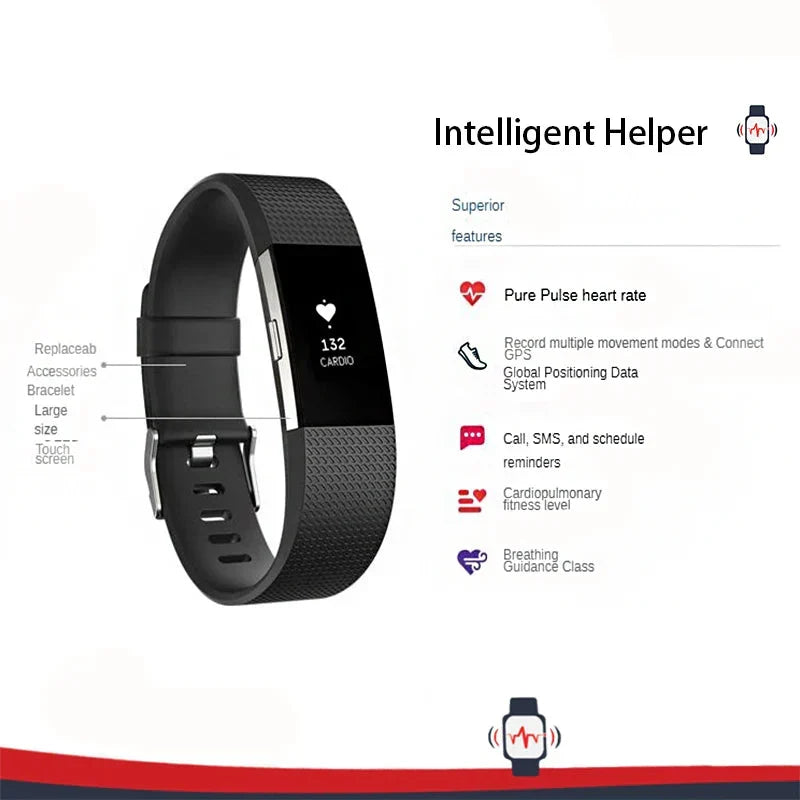 Bracelet d'activité connecté avec cardiofréquencemètre, noir