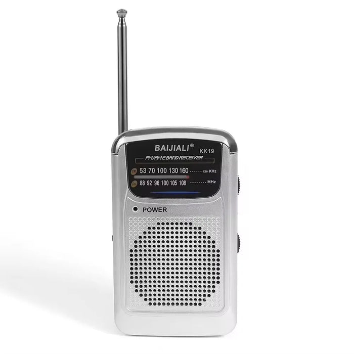 Silver pocket-sized portable multiband mini radio