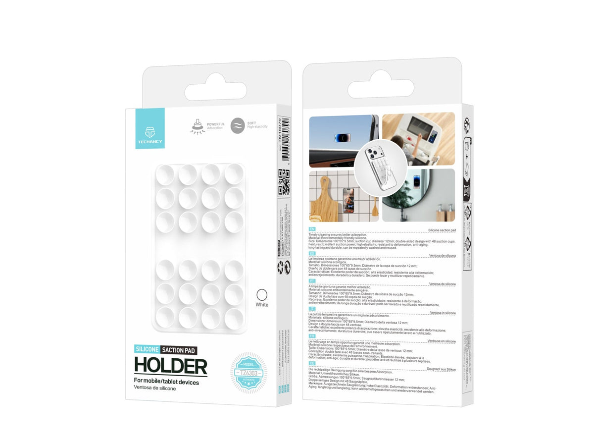 White Techancy TZ6303 silicone suction-cup holder for phones and tablets